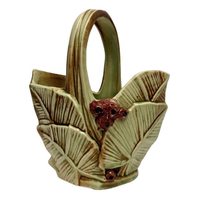 Vintage McCoy Pottery Leaves & Berries Art Pottery Basket Planter/Vase. For Sale