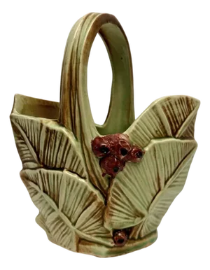 Vintage McCoy Pottery Leaves & Berries Art Pottery Basket Planter/Vase.