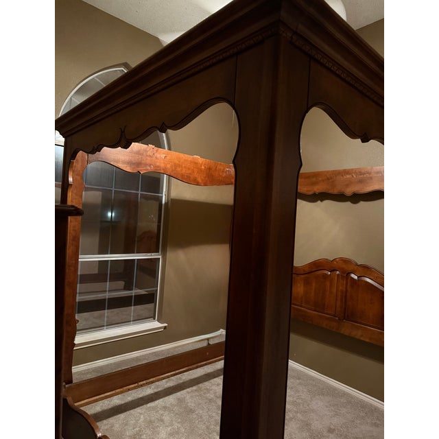 Ethan Allen Vintage Country French Queen Canopy Carved Poster Bed For Sale - Image 12 of 14
