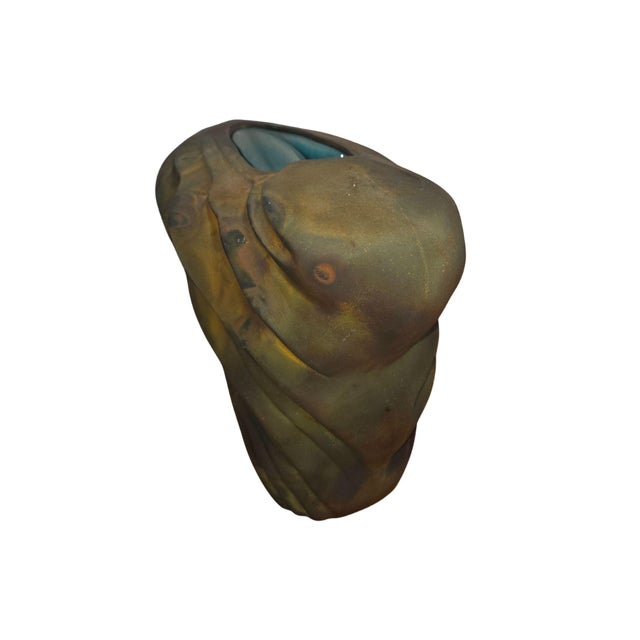 Green Tony Evans Signed Raku Vase – Large 1980s Sculptural Studio Pottery, Brutalist Ceramic Art For Sale - Image 8 of 11