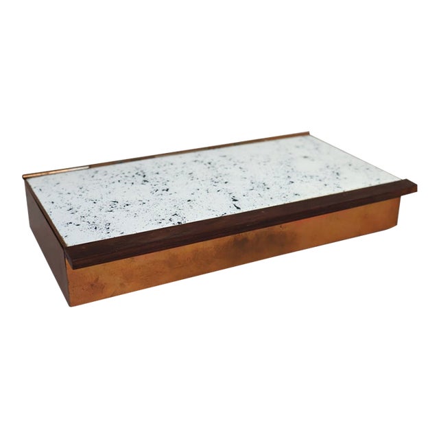 1960s Danish Modern SPV Copper, Black & White Enamel Box With Rosewood Lift For Sale