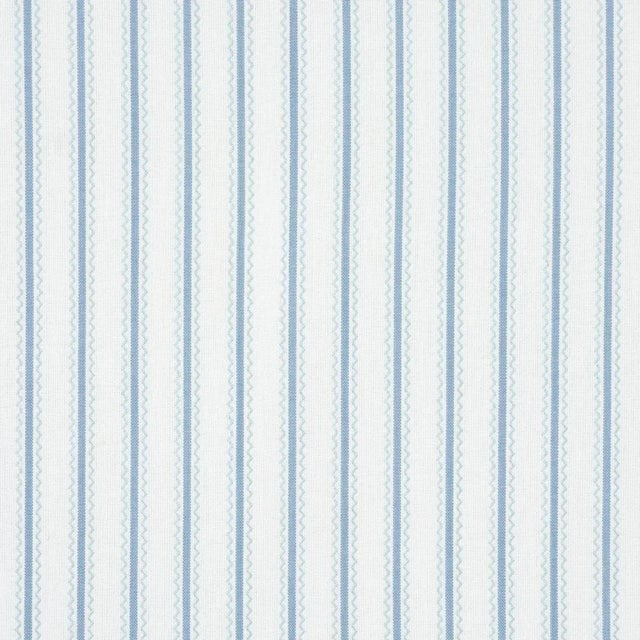Schumacher X Mark D. Sikes Birdie Ticking Stripe Fabric In China Blue For Sale