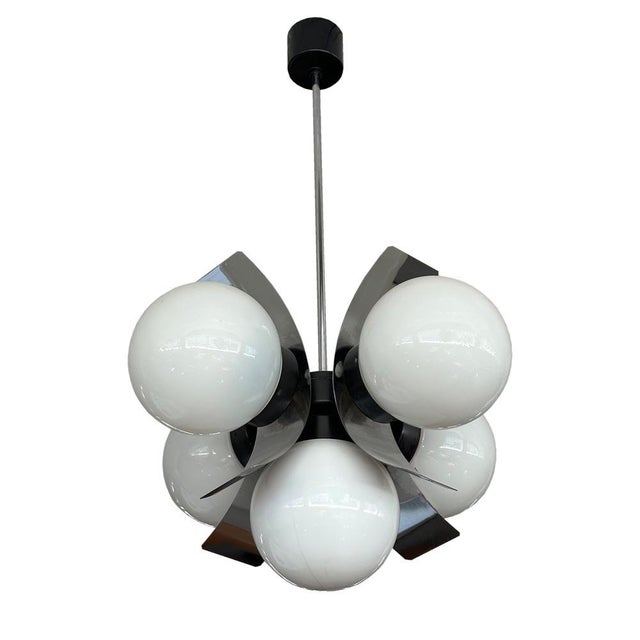 Mid-Century Modern Chrome-Plated and Glass Pendant Lamp, 1970s For Sale - Image 4 of 4