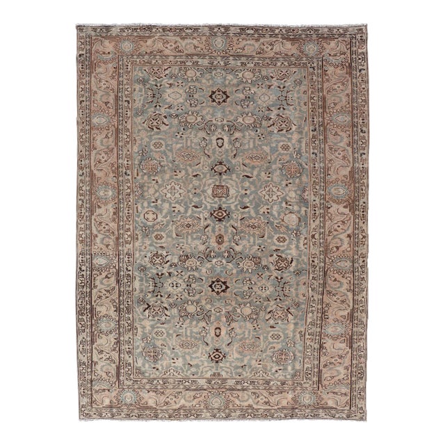 Early 20th Century All-Over Light Green Floral Antique Persian Hamadan Rug With Earthy Tones For Sale