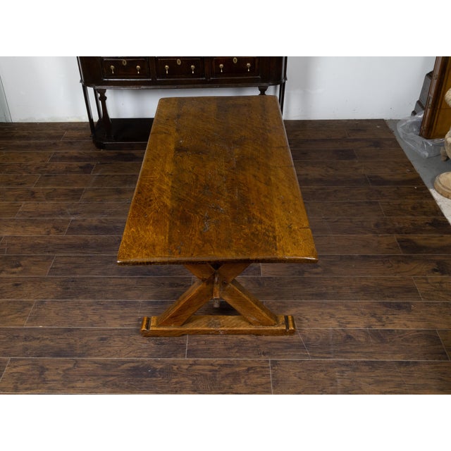 English 19th Century Oak Sawbuck Table with X-Form Base with Rustic Character For Sale - Image 9 of 12