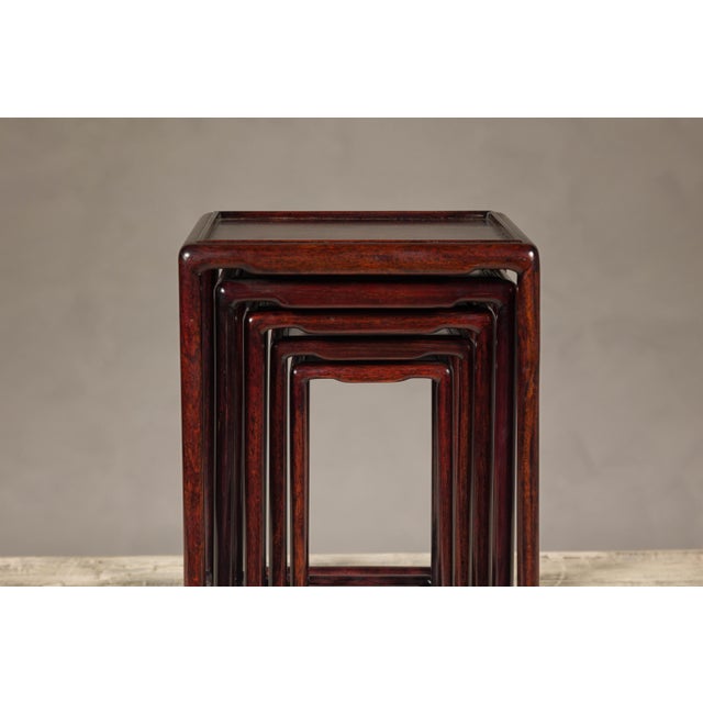 Small Size Rosewood Nesting Tables with Humpback Stretchers - Set of 5 For Sale - Image 9 of 12