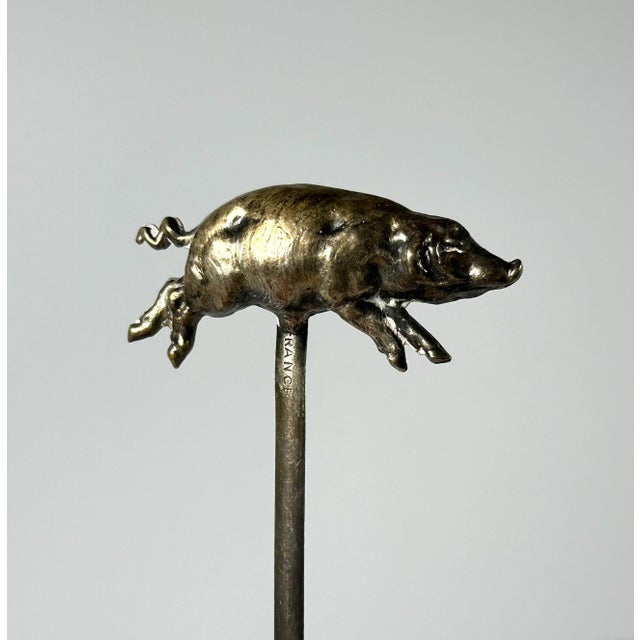 Antique French Silver Plate Pig Skewer: Figural Food Hatelet Skewer For Sale - Image 4 of 10