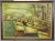 Colorful impressionistic oil on canvas painting of fishing boats in a harbor. Greens, blues and reds comprise the majority...