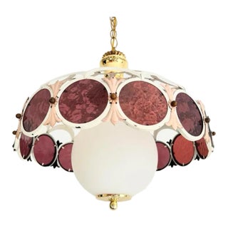 Mid-Century Italian Tole & Stained Glass Light For Sale