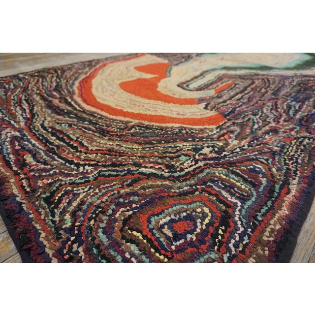 Jewel Tone Color Vintage Mid Century Modern American Hooked Artistic Folk Art Area Rug For Sale - Image 4 of 6