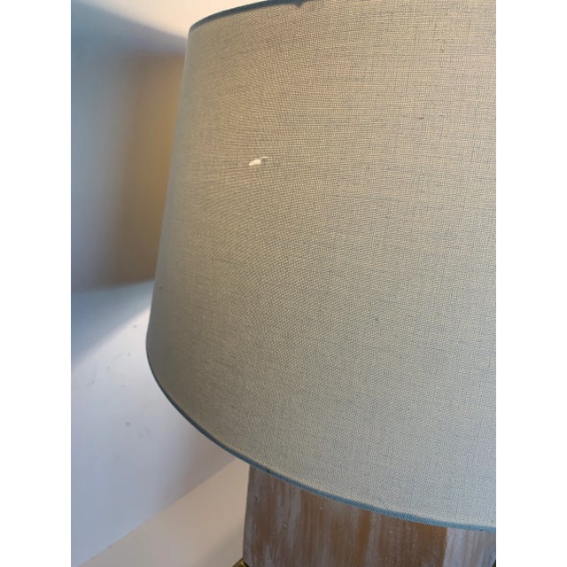 Wood Vintage 1980s White Washed Wood and Brass Square Lamp With Shade For Sale - Image 7 of 12