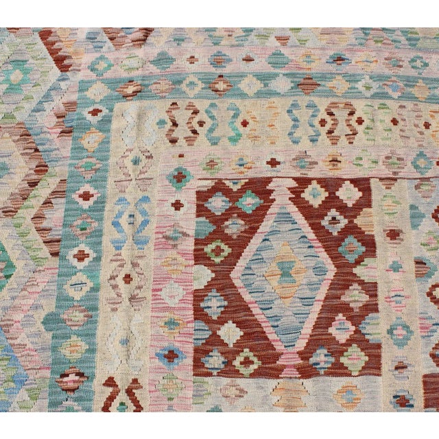 Geometric Flat Weave Wool Kilim Rug by Keivan Woven Arts 8'5 X 11'6 For Sale - Image 11 of 13