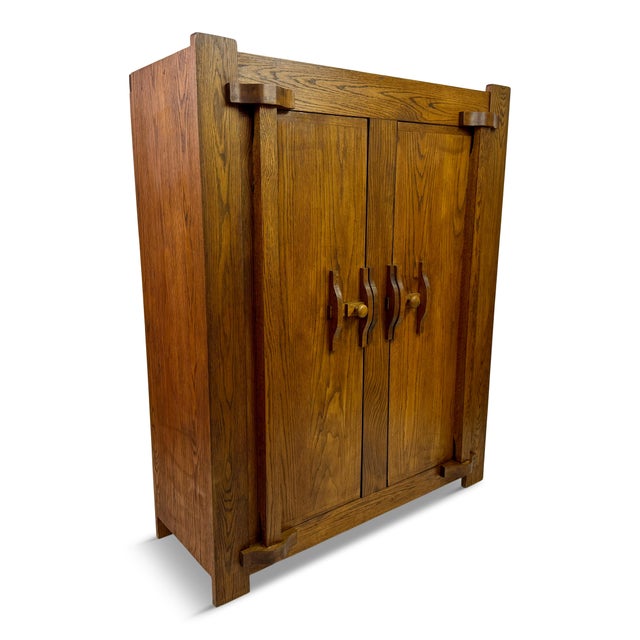 Brutalist Belgian Oak Cupboard, 1960s For Sale - Image 9 of 10