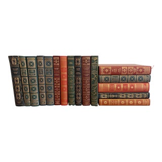 Antique Leatherbound Hardcover Books With 24k Gold Detail - Set of 16 For Sale