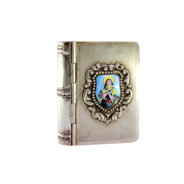 Silver Book Pill Box with Enamel Figure of Santa For Sale - Image 5 of 8