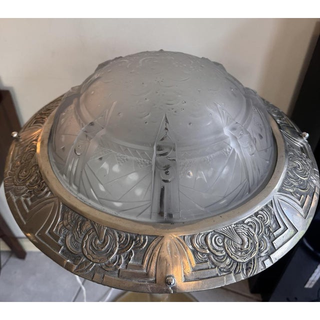 Art Deco A La Nuit Étoilée Ceiling Light in Pressed Molded Glass and Nickel-Plated Bronze by Müller Frères Lunéville, 1930 For Sale - Image 14 of 18