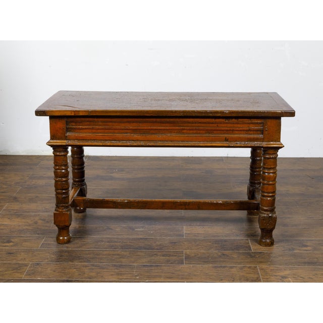 Brown 18th Century Spanish Walnut Console Table with Carved Drawers and Baluster Legs For Sale - Image 8 of 12