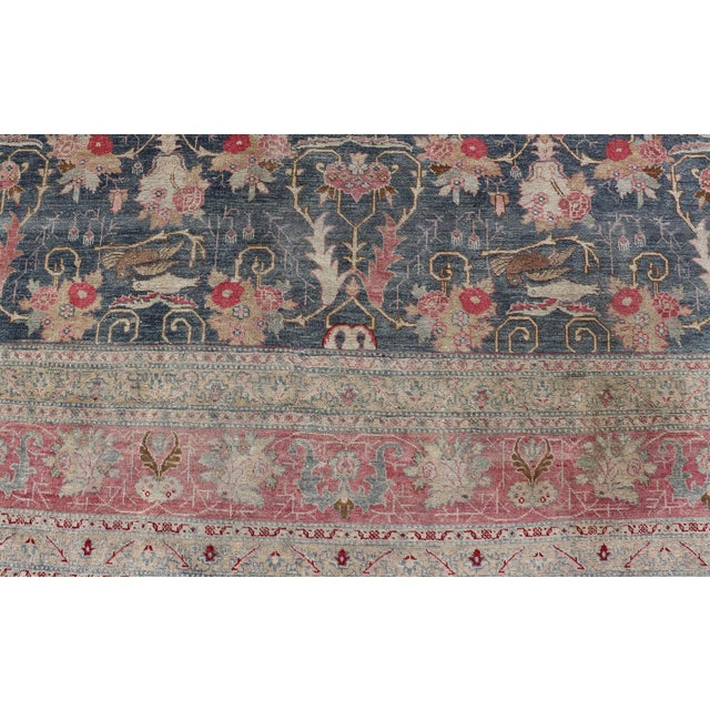 Antique Persian Tabriz Rug With Brid Design in Blue 8'8 X 12' For Sale - Image 11 of 16