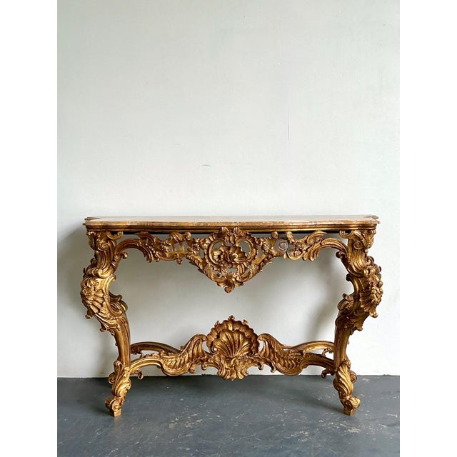 Wood Antique Rococo Giltwood Console With Marble Top For Sale - Image 7 of 18