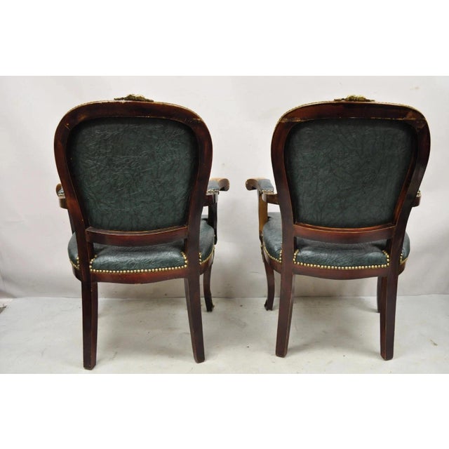 Vintage French Louis XV Style Solid Wood Bronze Ormolu Arm Chairs - A Pair For Sale - Image 9 of 12