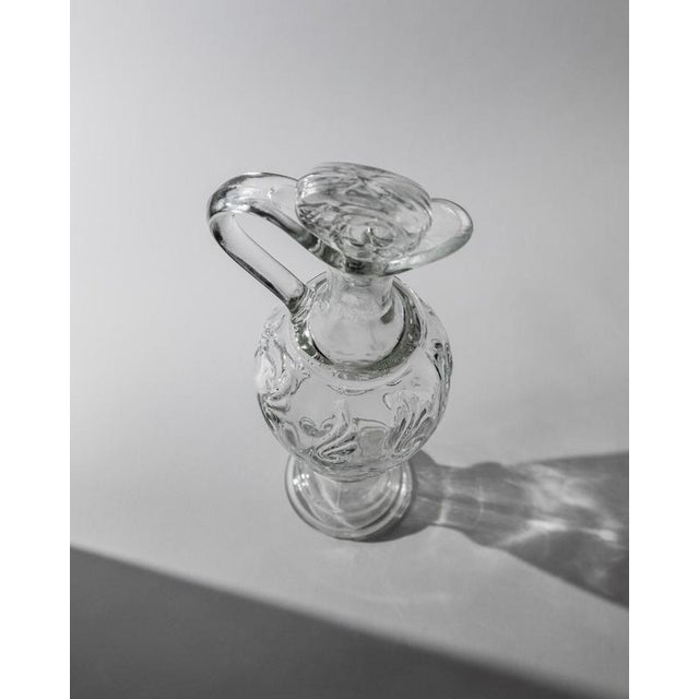 Vintage Sculptural Pressed Clear Glass Decanter with Patterned Texture and Stopper, Italy, 1960s For Sale - Image 5 of 11