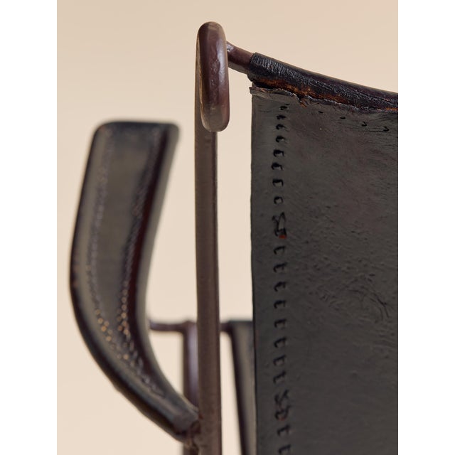 The Vintage Spanish Wrought Iron & Leather Scroll-Back Armchair, Pair For Sale - Image 16 of 17