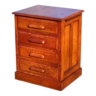 Antique Victorian Tiger Oak Four Drawer File Cabinet With Pull Out Writing Tab For Sale
