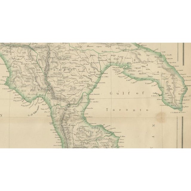 Antique Hand-Colored Map of Italy, Sicily and Malta, 1860 For Sale - Image 4 of 9