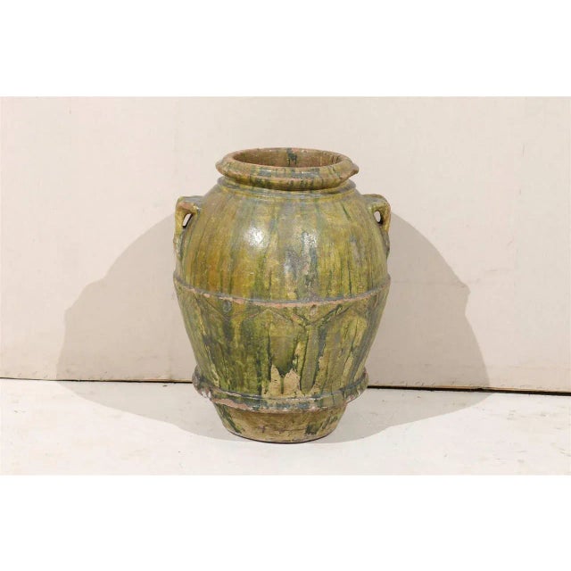 Italian 18th Century Large Italian Terracotta Jar with Rich Green Poured Glaze For Sale - Image 3 of 10