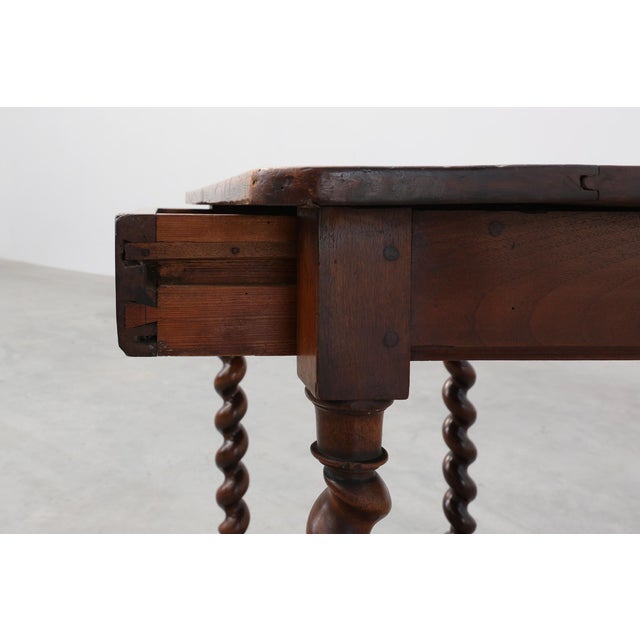 Brown French Barley Twist Walnut Side Table with Drawer, 1880 For Sale - Image 8 of 18