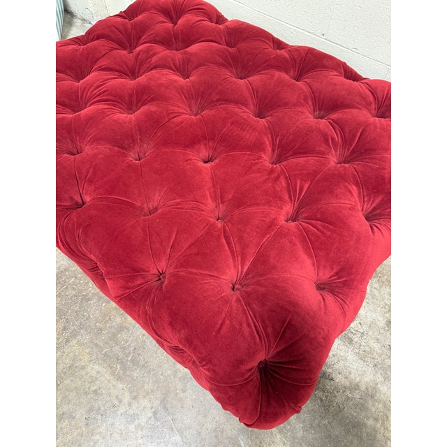 Mr Brown Mr Brown London Smoking Room Oxblood Velvet Tufted Ottoman For Sale - Image 4 of 5