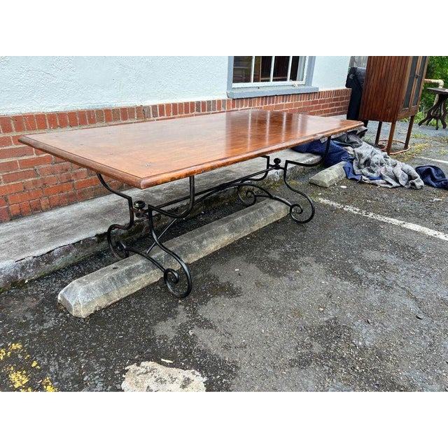 Vintage Country Style Wrought Iron Base Solid Wood Top Dining Table. Made in Italy For Sale In Washington DC - Image 6 of 12