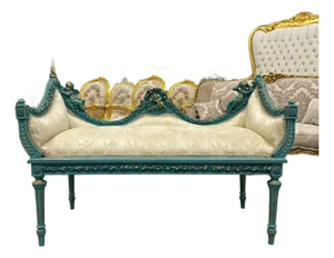 French Style Sky Blue Settee and Gold Leaf Details
