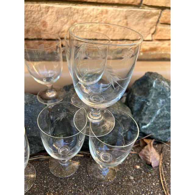 Glass 1960s Set of Six Sasaki Wine/Water Goblets Iconic Etched Wheat Pattern For Sale - Image 7 of 12