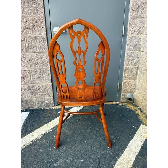 Vintage Gothic Strawberry Hill Windsor Steeple Back Dining Chairs For Sale - Image 11 of 11
