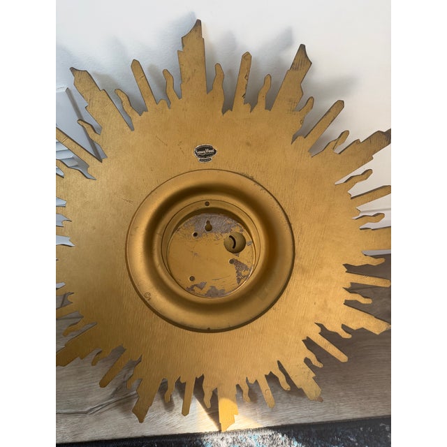 1960s 1960s Vintage Syroco Gold Sunburst Wall Clock 8 Day Jeweled (As Is Decorative) For Sale - Image 5 of 5