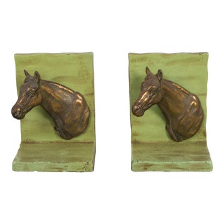 Metal and Brass Horse Bookends C.1940 - a Pair For Sale