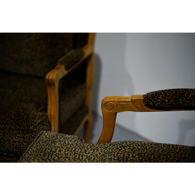 French Vintage French Leopard Print Upholstery Bergere Chairs - a Pair For Sale - Image 3 of 13