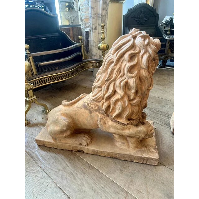 Late 19th Century Antique Terracotta Lion Sculptures, 1880s, Set of 2 For Sale - Image 5 of 18