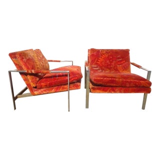 1970s Milo Baughman Postmodern Jack Lenor Larsen Upholstered Chairs - a Pair For Sale
