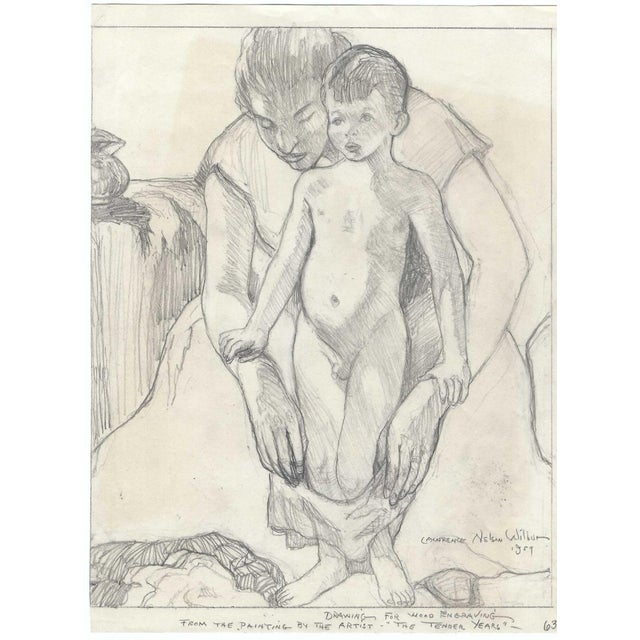 "The Tender Years" by New York / Massachusetts artist Lawrence Nelson Wilbur (1897-1988). Graphite on paper; signed,...