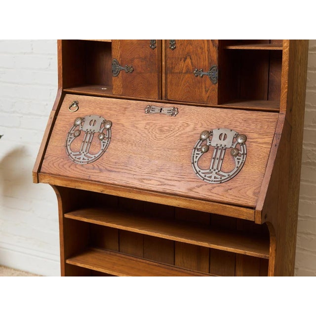 Wood Rare Antique Arts and Crafts Style Oak Secretary Bookcase For Sale - Image 7 of 12