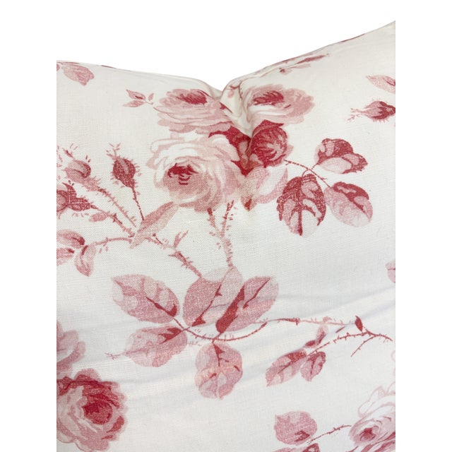 Roses on linen print Large scale throw pillow. 95% Feather/5% Down fill insert.