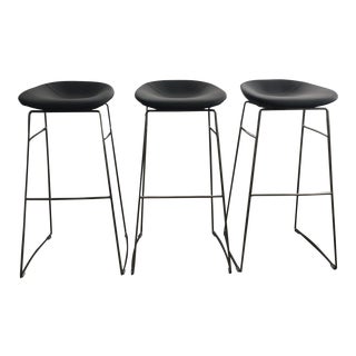 Calligaris Palm Gray Upholstered Bar Stools - Set of 3 For Sale