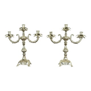Tiffany & Co. Style Antique Victorian Silverplate Three-Light Candelabras, Pair For Sale