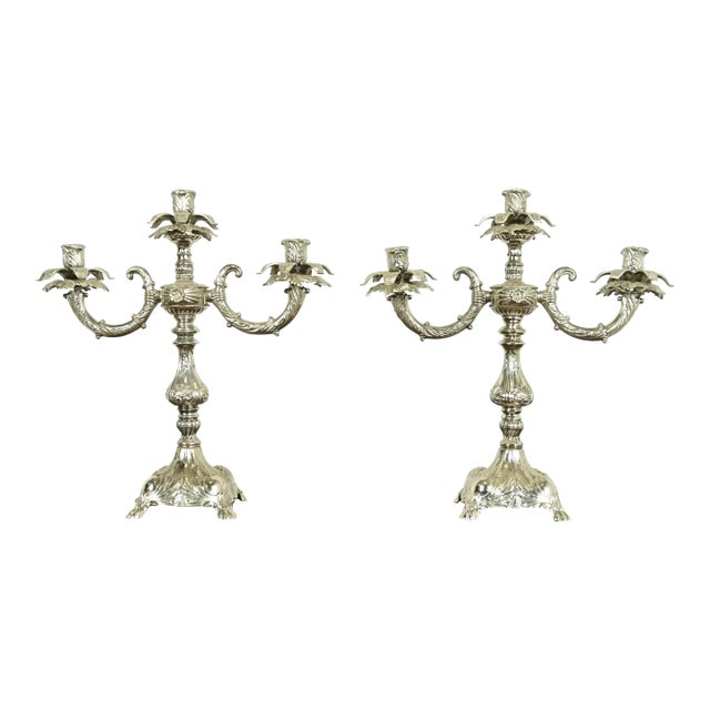 Tiffany & Co. Style Antique Victorian Silverplate Three-Light Candelabras, Pair For Sale
