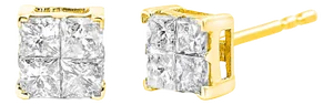 10K Yellow Gold Plated .925 Sterling Silver 1.0 Cttw Princess-Cut Diamond Composite Multi Stone Stud Earrings