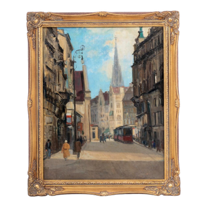 Austrian School Vienna Street Scene Oil on Board