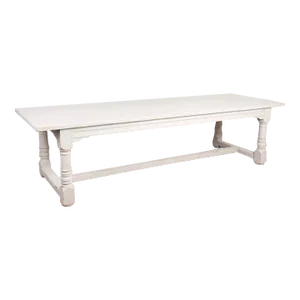 Vintage Long Refectory Dining Table Painted Gray From France