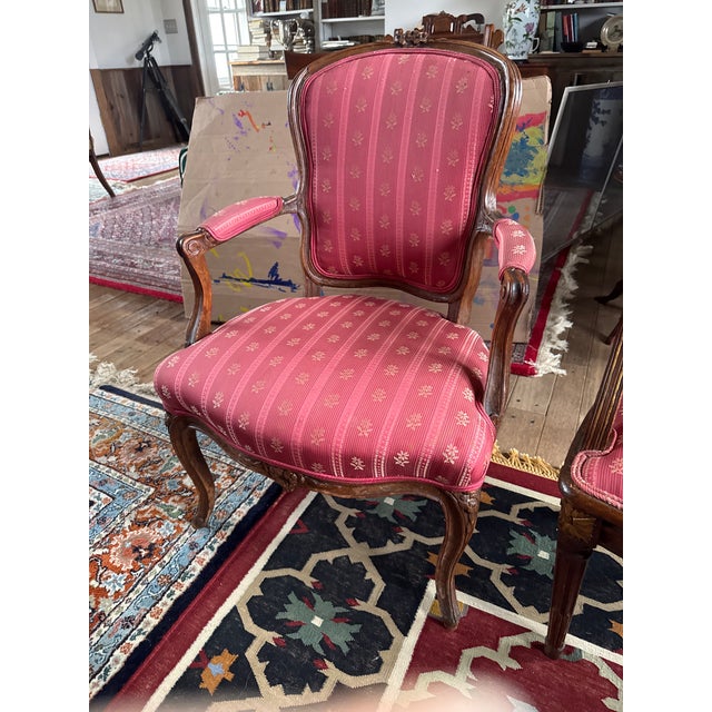 Red 5-Piece Antique French Salon Suite — Settee & Bergère Chairs, Red Upholstery For Sale - Image 8 of 9
